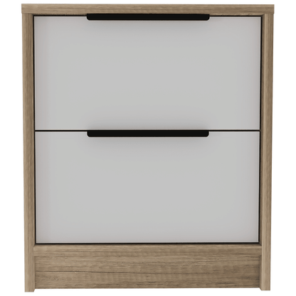 Modern Nightstand 19" H, Two Drawers, White / Light Oak image 3
