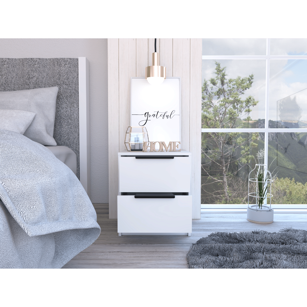 Modern Nightstand 19" H, Two Drawers, White image 2