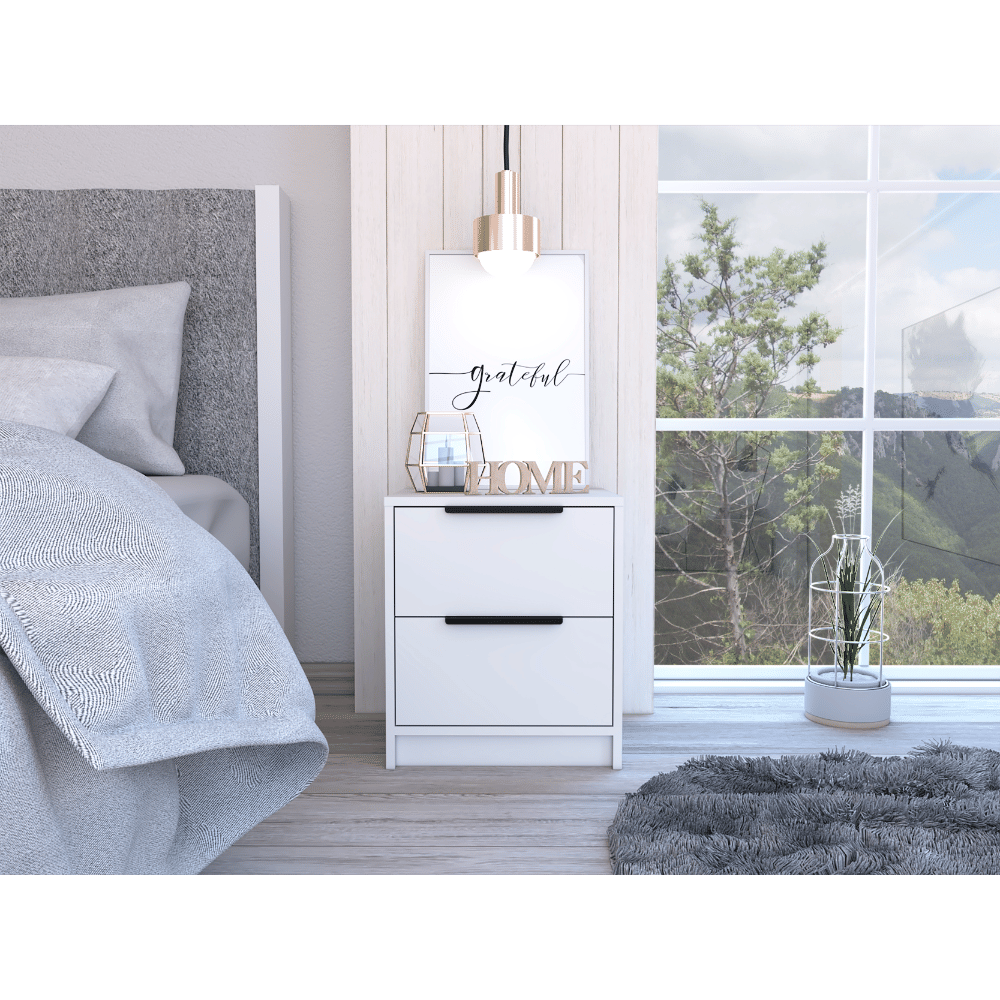 Modern Nightstand 19" H, Two Drawers, White image 1
