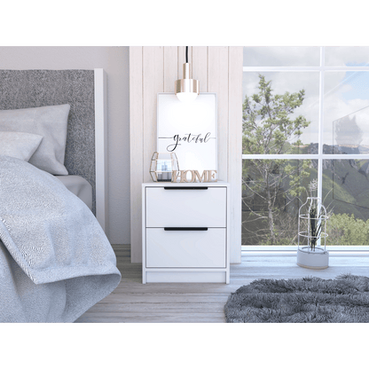 Modern Nightstand 19" H, Two Drawers, White image 1