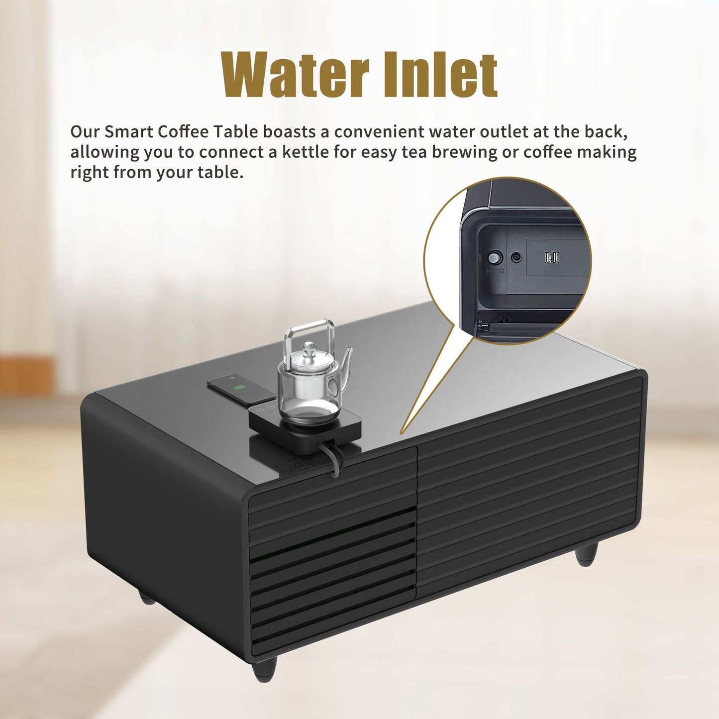 Modern Smart mini Coffee Table with Built in Fridge;  Outlet protection; Wireless charging module; Mechanical temperatur image 5
