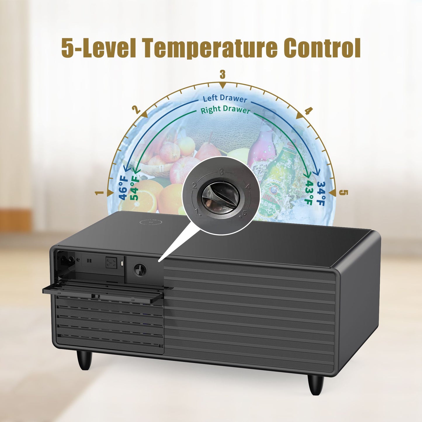 Modern Smart mini Coffee Table with Built in Fridge;  Outlet protection; Wireless charging module; Mechanical temperatur image 3