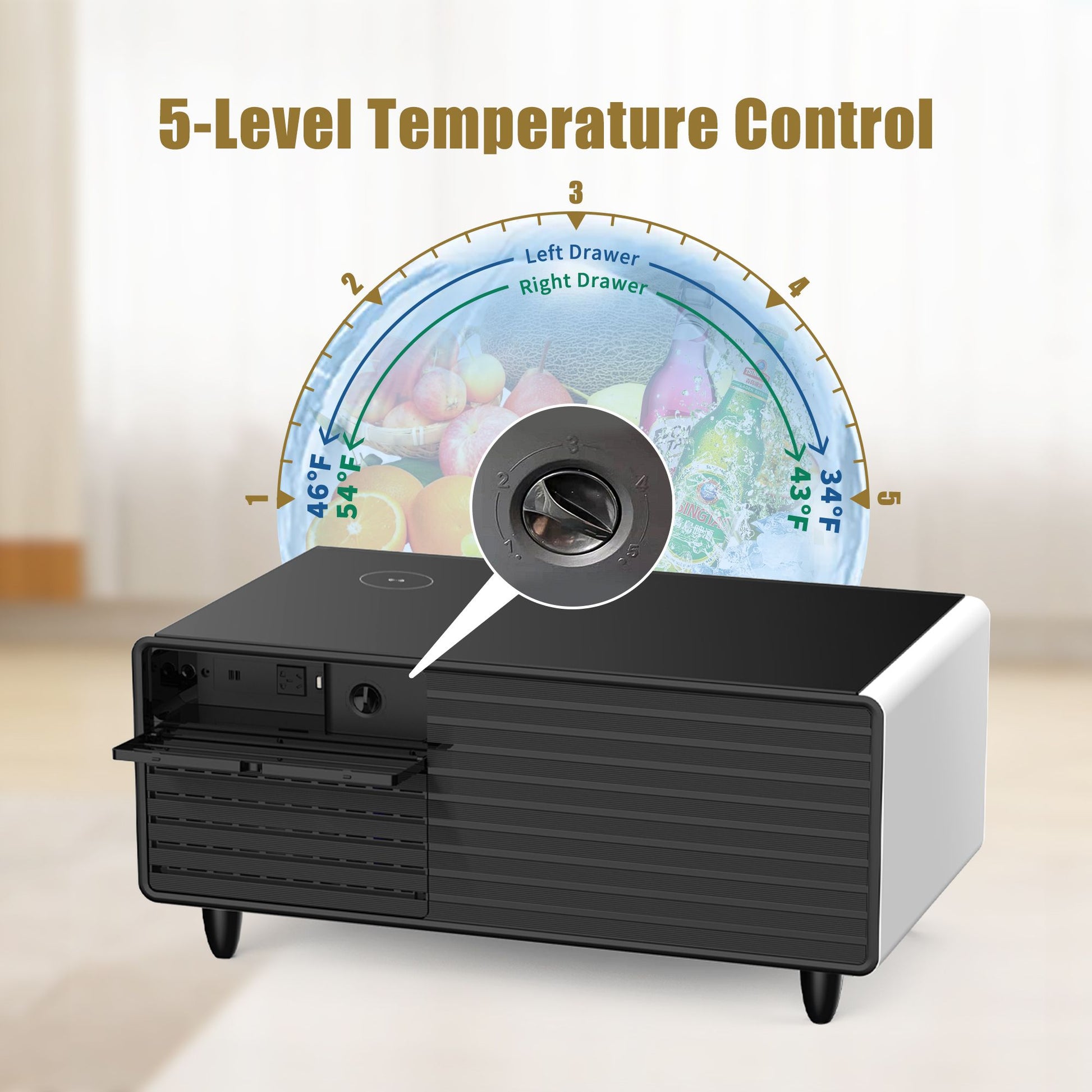 Modern Smart mini Coffee Table with Built in Fridge;  Outlet protection; Wireless charging module; Mechanical temperatur image 16