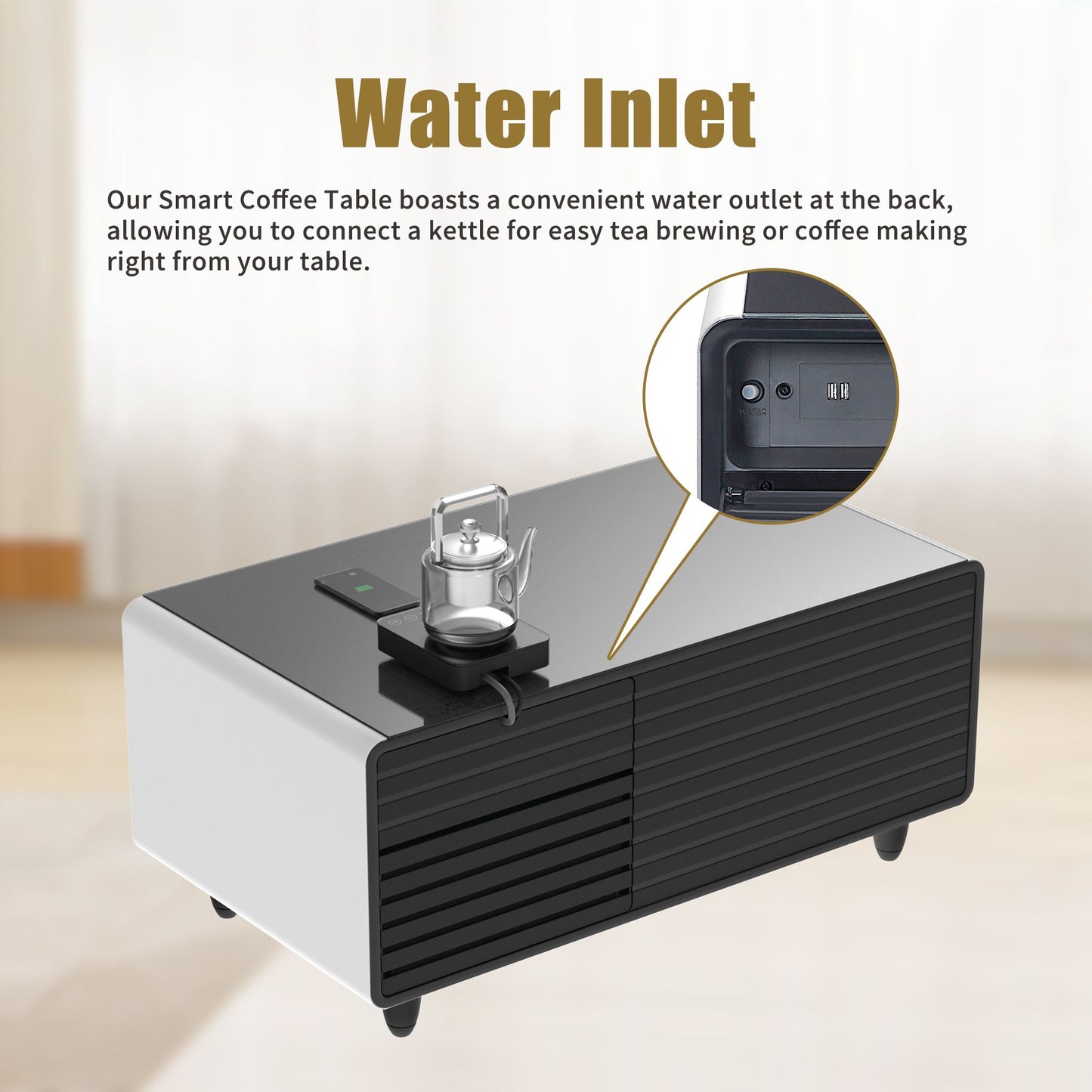 Modern Smart mini Coffee Table with Built in Fridge;  Outlet protection; Wireless charging module; Mechanical temperatur image 19