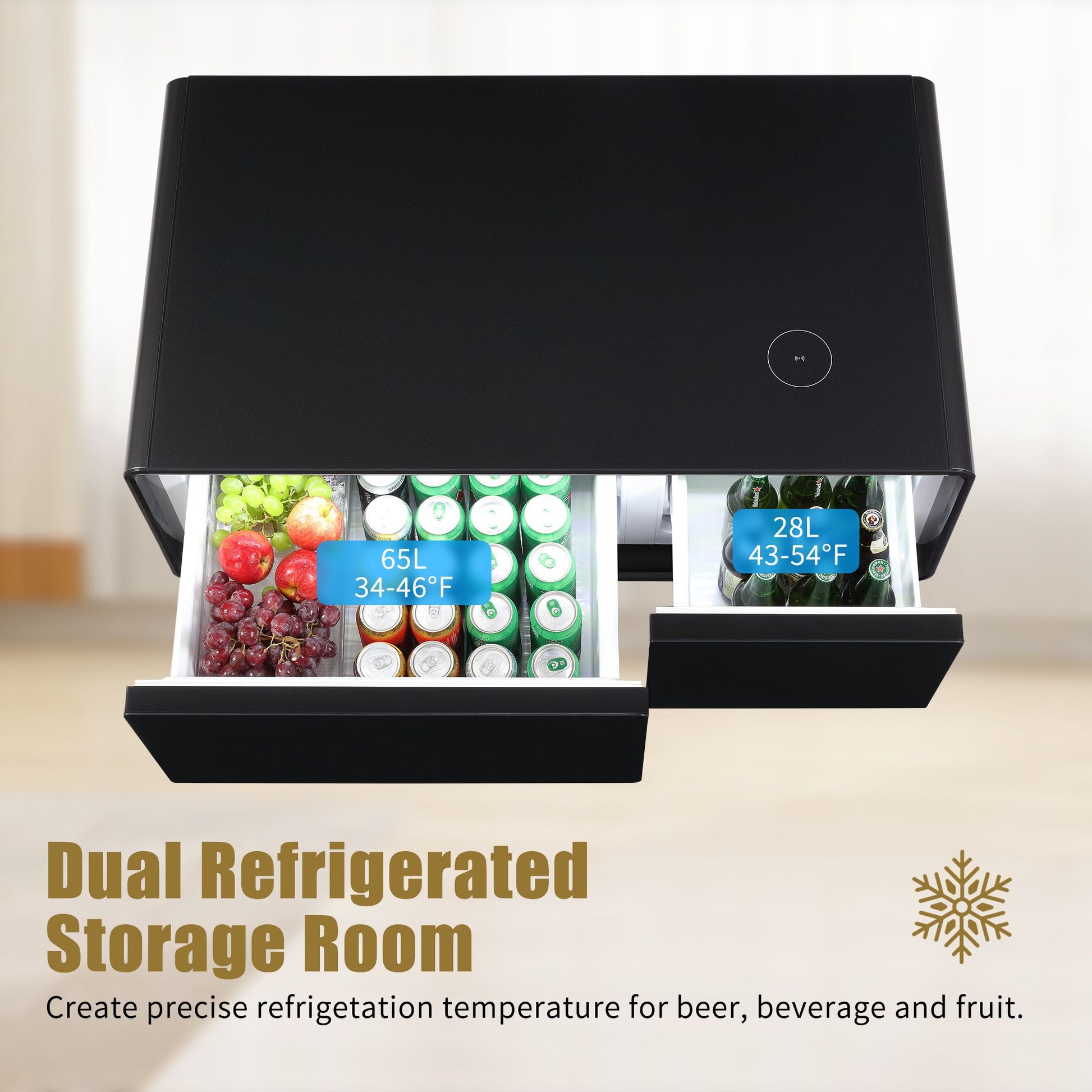 Modern Smart mini Coffee Table with Built in Fridge;  Outlet protection; Wireless charging module; Mechanical temperatur image 2