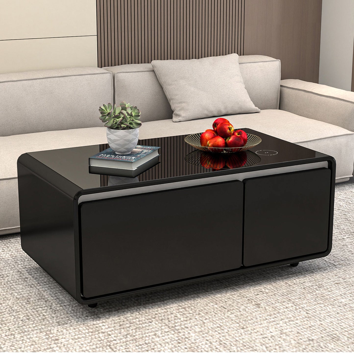 Modern Smart mini Coffee Table with Built in Fridge;  Outlet protection; Wireless charging module; Mechanical temperatur image 1