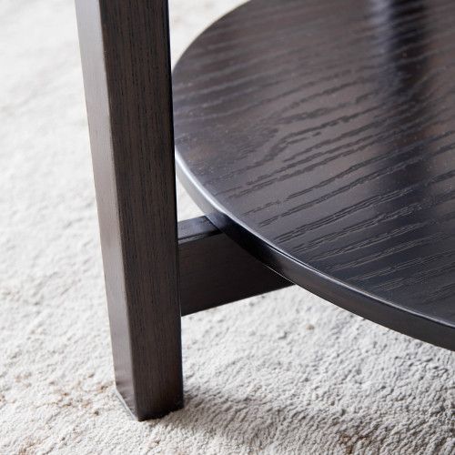 Modern Solid wood round coffee table with tempered glass top black color-36" image 5