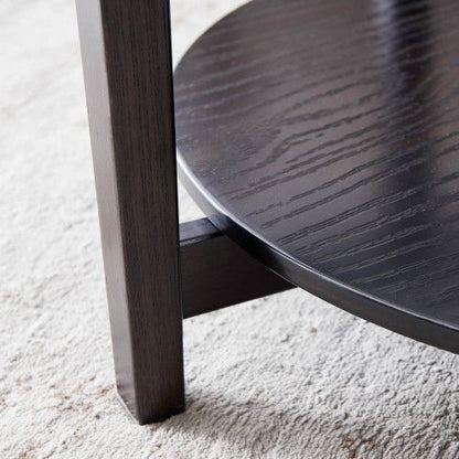 Modern Solid wood round coffee table with tempered glass top black color-36" image 5
