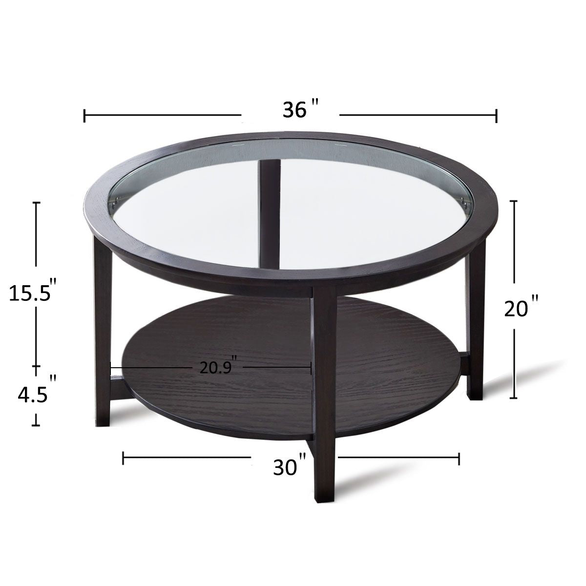 Modern Solid wood round coffee table with tempered glass top black color-36" image 6
