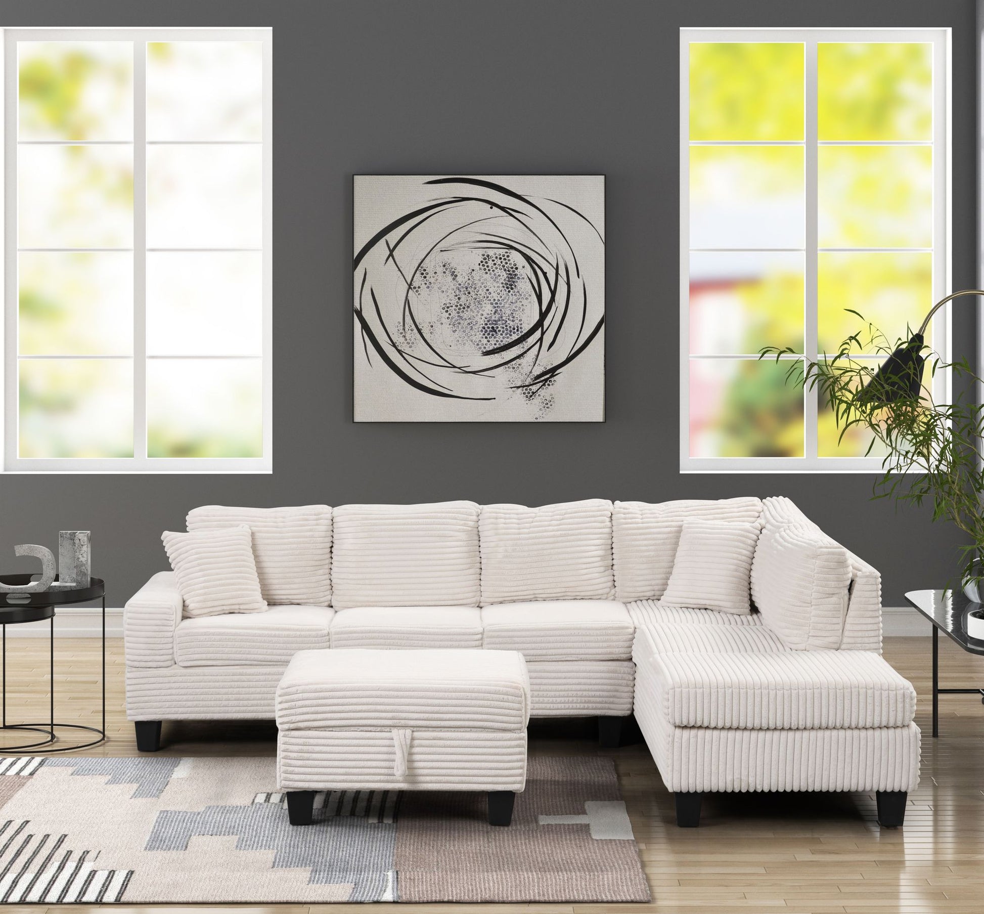 Modern Style Recliner Sectional Sofa Made With Wood in Cream image 5