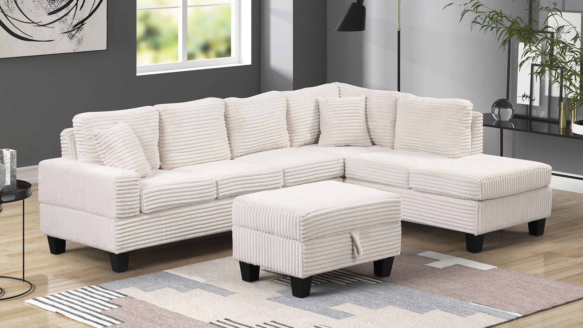 Modern Style Recliner Sectional Sofa Made With Wood in Cream image 4