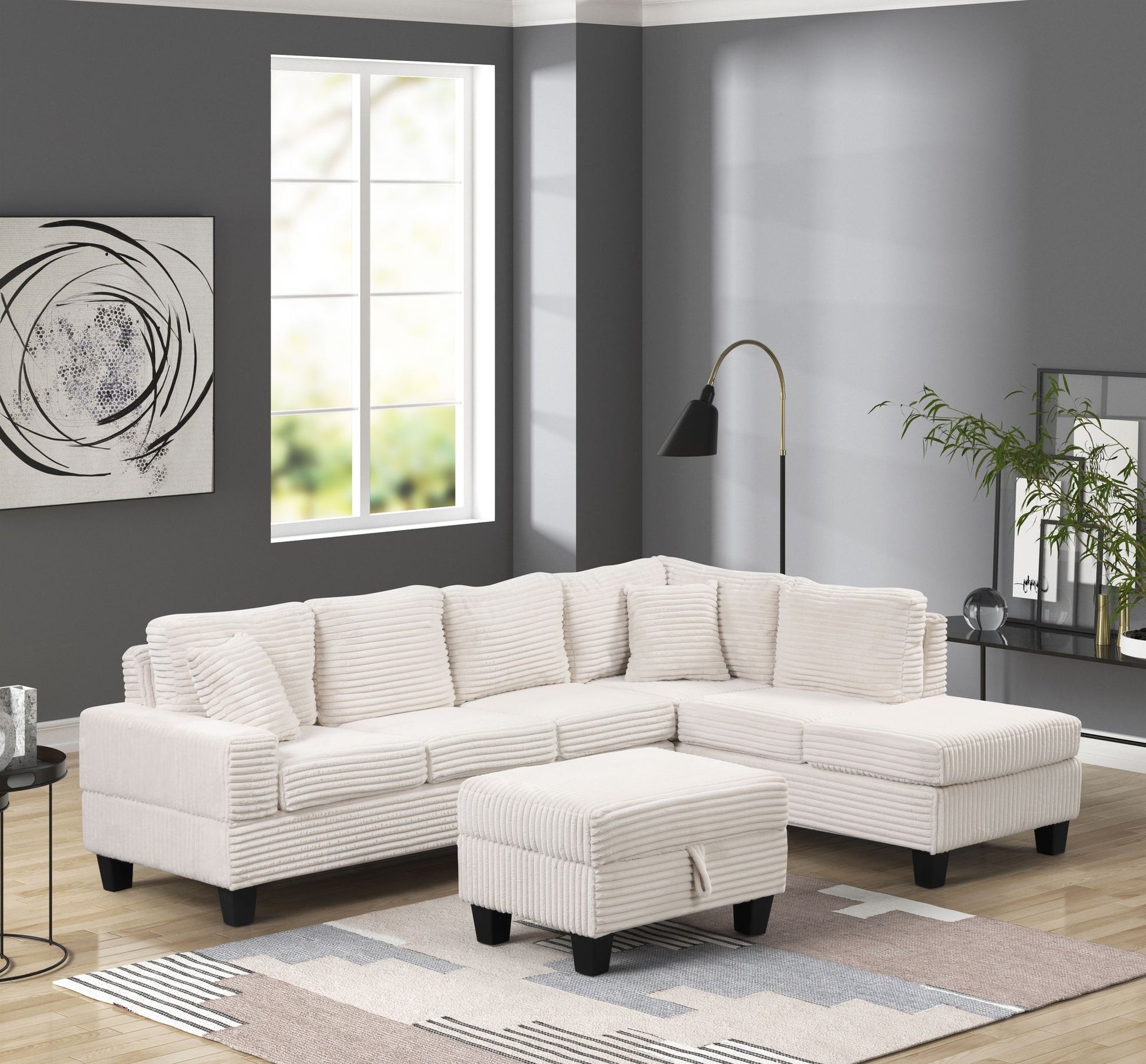 Modern Style Recliner Sectional Sofa Made With Wood in Cream image 3