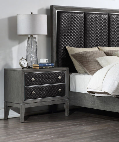 Modern Styling Bedroom 1pc Nightstand of 2 Drawers Faux Leather Upholstered Gray Classic Design Wooden Furniture image 1