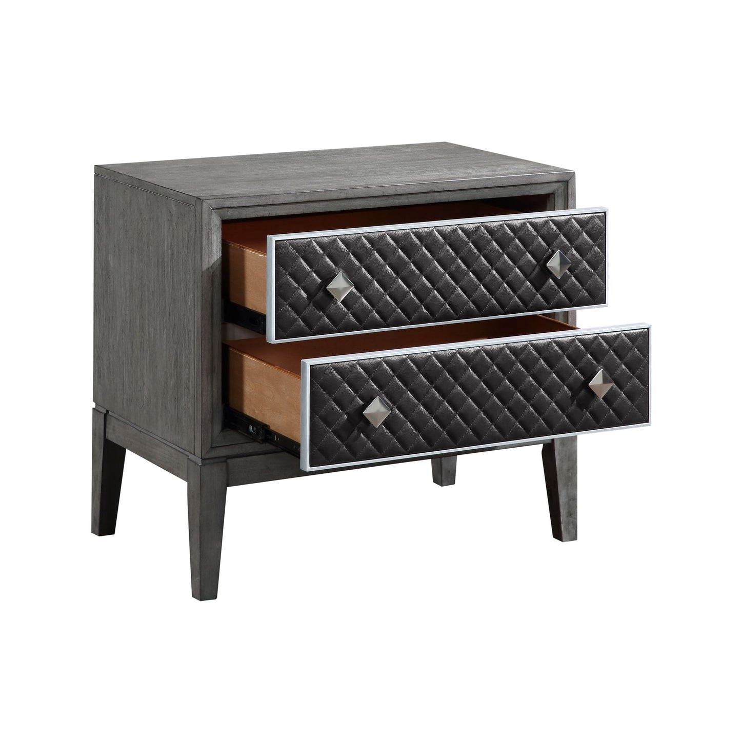 Modern Styling Bedroom 1pc Nightstand of 2 Drawers Faux Leather Upholstered Gray Classic Design Wooden Furniture image 4
