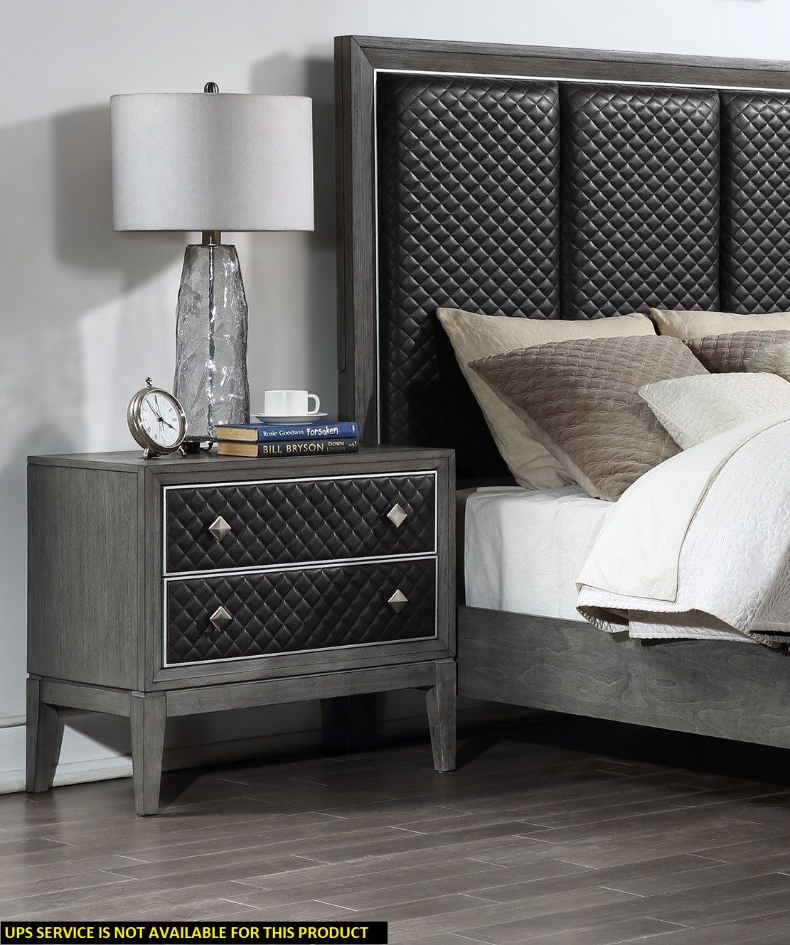 Modern Styling Bedroom 1pc Nightstand of 2 Drawers Faux Leather Upholstered Gray Classic Design Wooden Furniture image 5