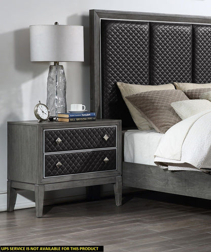 Modern Styling Bedroom 1pc Nightstand of 2 Drawers Faux Leather Upholstered Gray Classic Design Wooden Furniture image 5