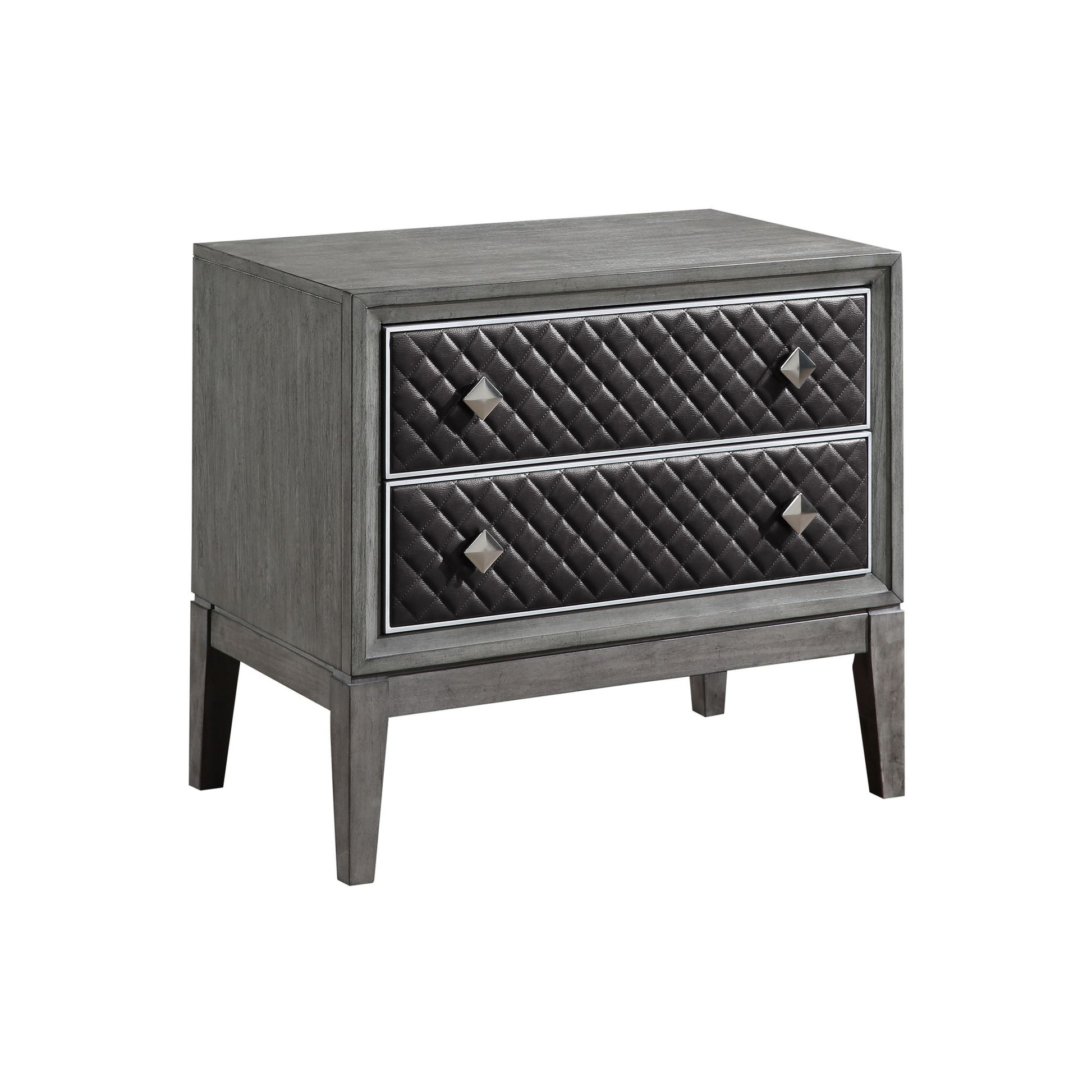 Modern Styling Bedroom 1pc Nightstand of 2 Drawers Faux Leather Upholstered Gray Classic Design Wooden Furniture image 3