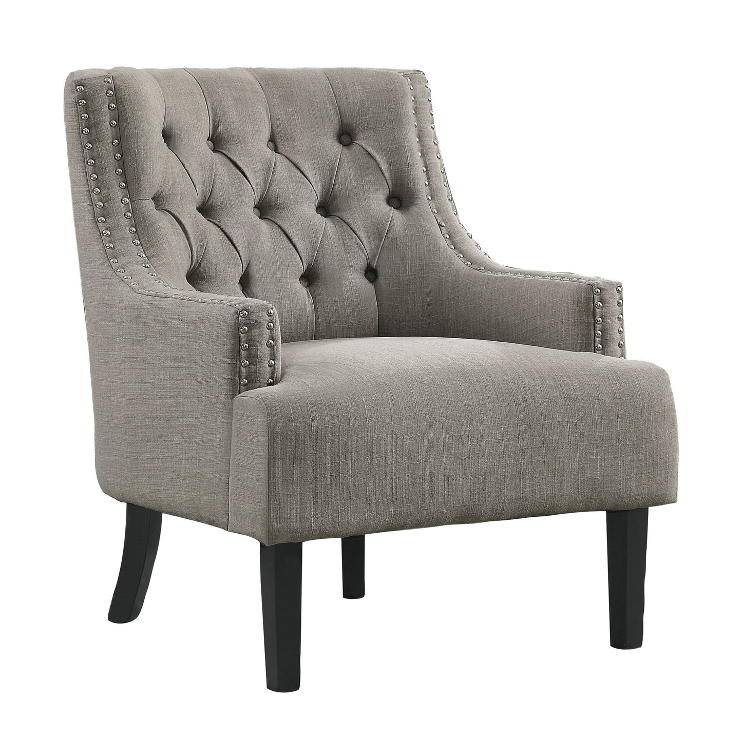Modern Traditional Accent Chair Button Tufted Taupe Fabric Upholstery Solid Wood 1pc Living Room Furniture image 2