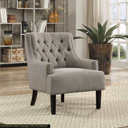 Modern Traditional Accent Chair Button Tufted Taupe Fabric Upholstery Solid Wood 1pc Living Room Furniture image 7