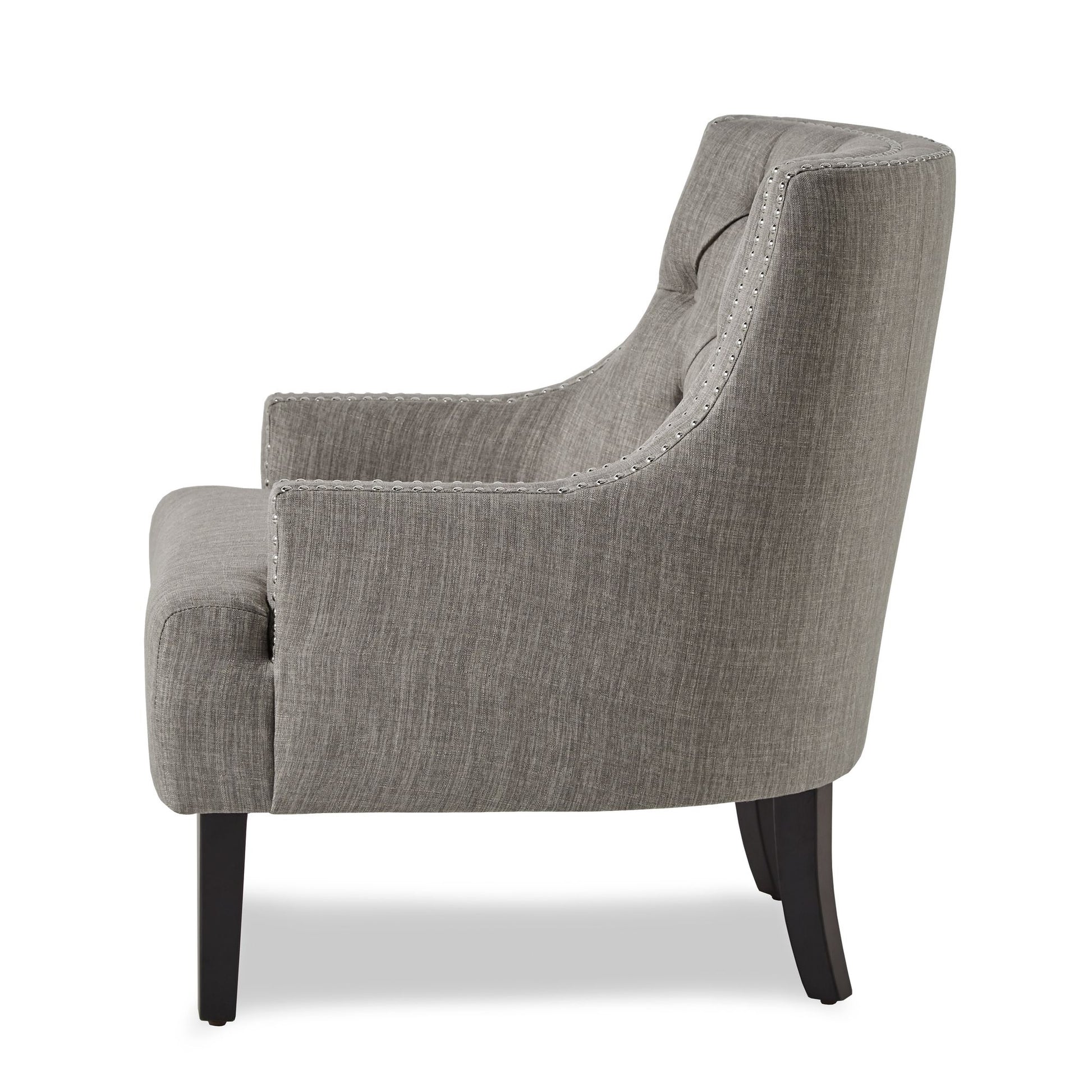Modern Traditional Accent Chair Button Tufted Taupe Fabric Upholstery Solid Wood 1pc Living Room Furniture image 4