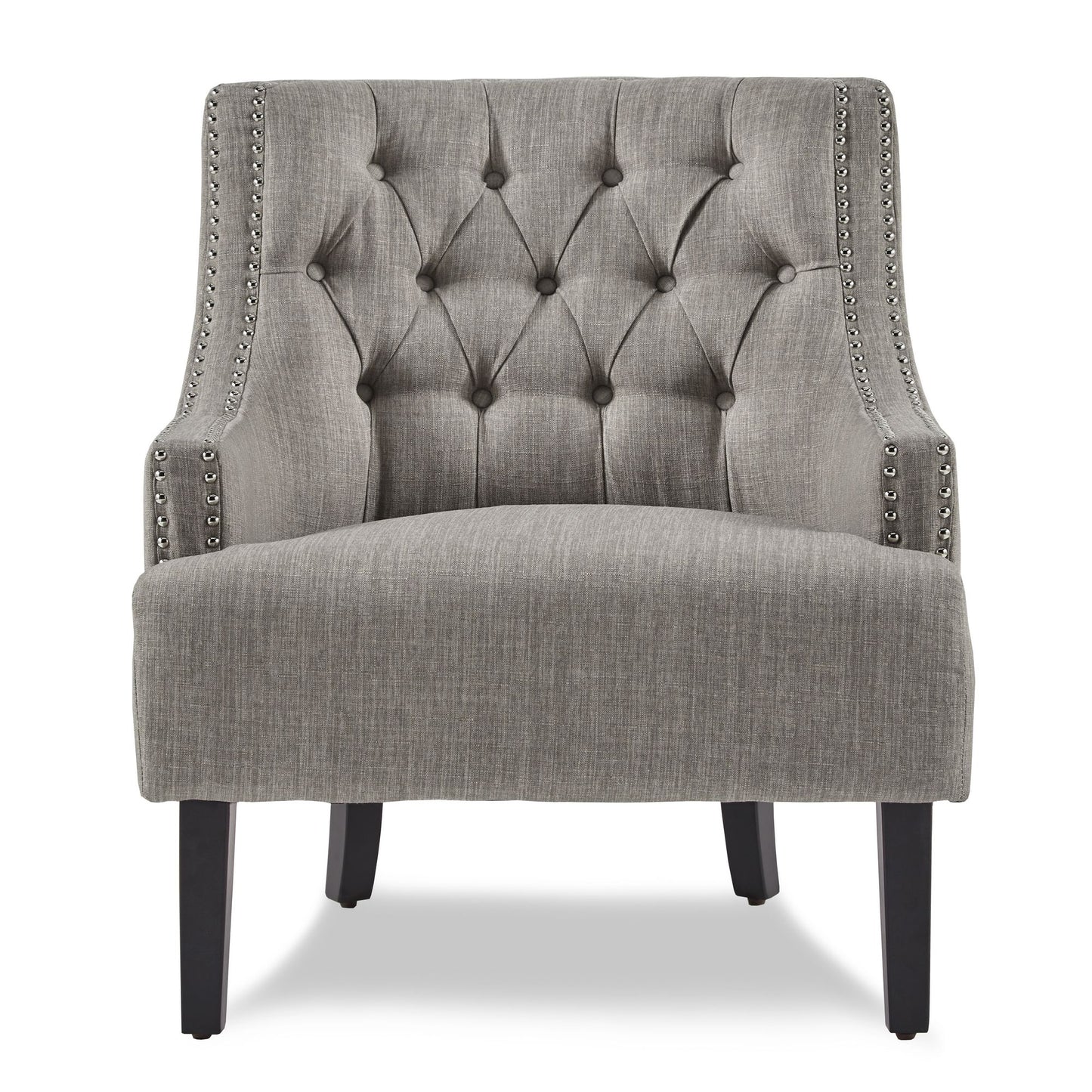 Modern Traditional Accent Chair Button Tufted Taupe Fabric Upholstery Solid Wood 1pc Living Room Furniture image 3