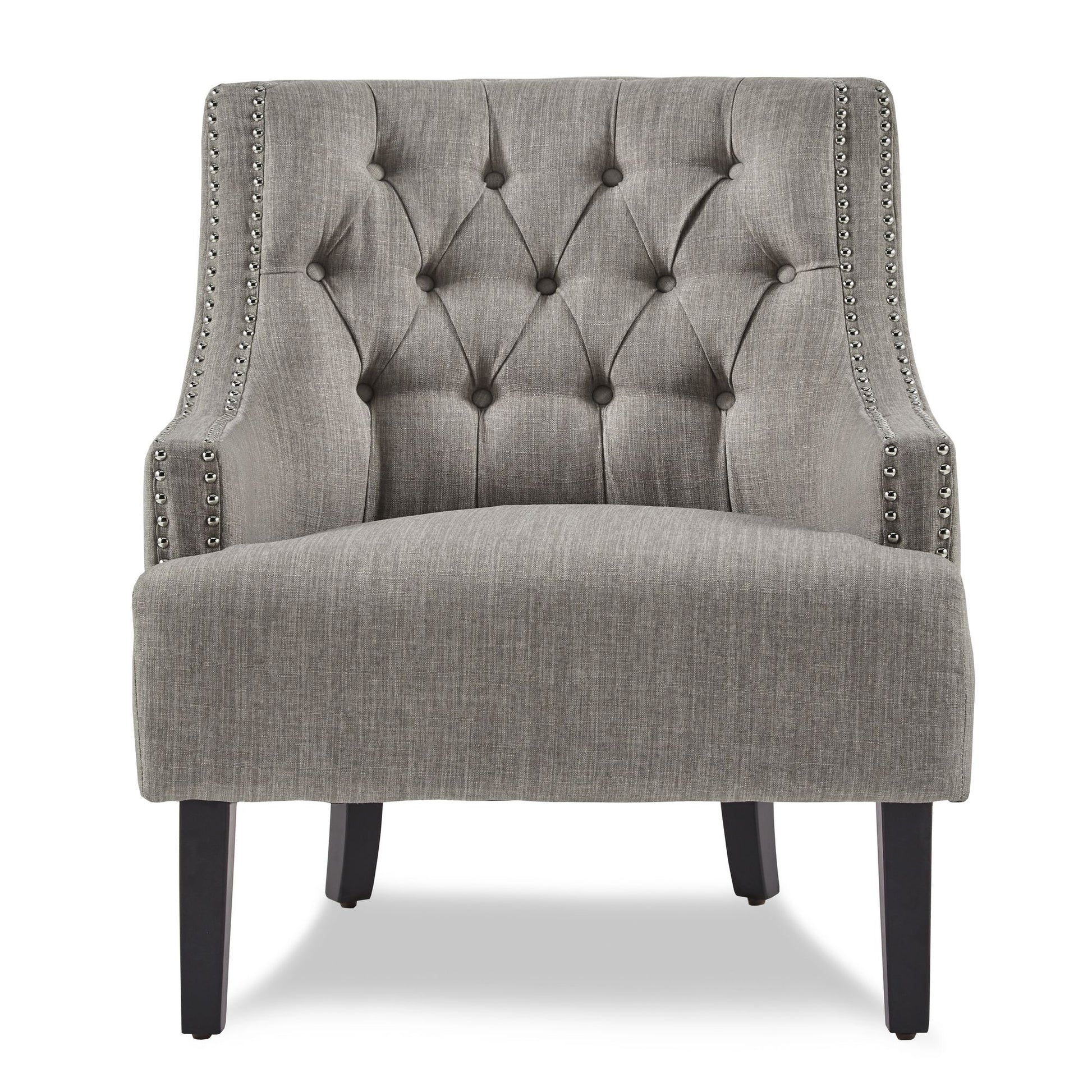 Modern Traditional Accent Chair Button Tufted Taupe Fabric Upholstery Solid Wood 1pc Living Room Furniture image 3