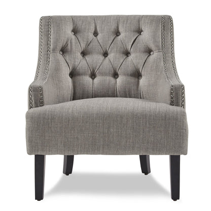 Modern Traditional Accent Chair Button Tufted Taupe Fabric Upholstery Solid Wood 1pc Living Room Furniture image 3