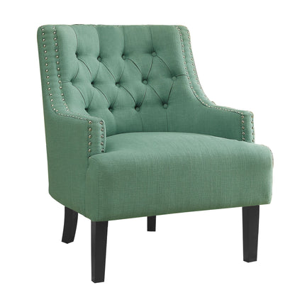 Modern Traditional Accent Chair Button Tufted Teal Textured Fabric Upholstery Solid Wood 1pc Living Room Furniture image 2
