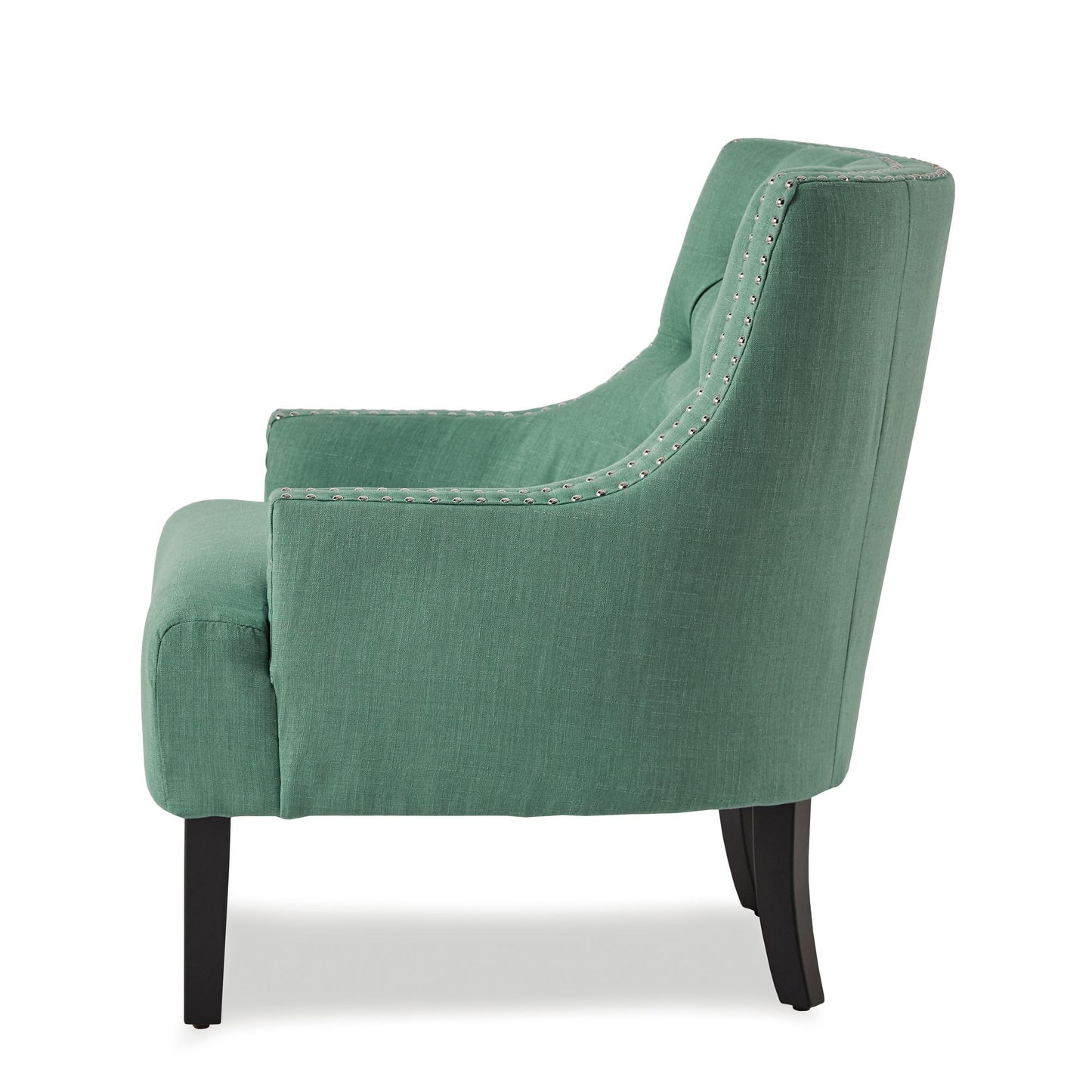 Modern Traditional Accent Chair Button Tufted Teal Textured Fabric Upholstery Solid Wood 1pc Living Room Furniture image 4