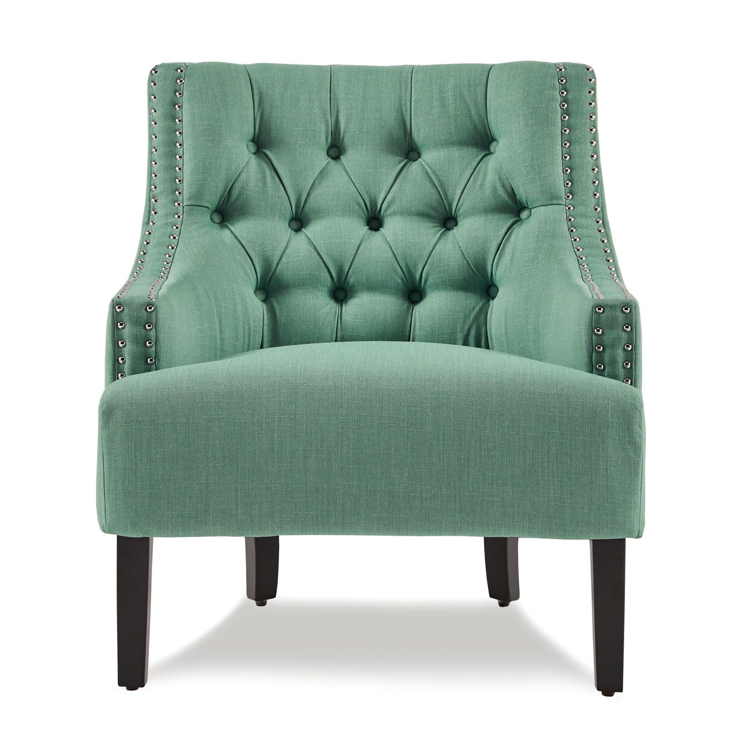 Modern Traditional Accent Chair Button Tufted Teal Textured Fabric Upholstery Solid Wood 1pc Living Room Furniture image 3