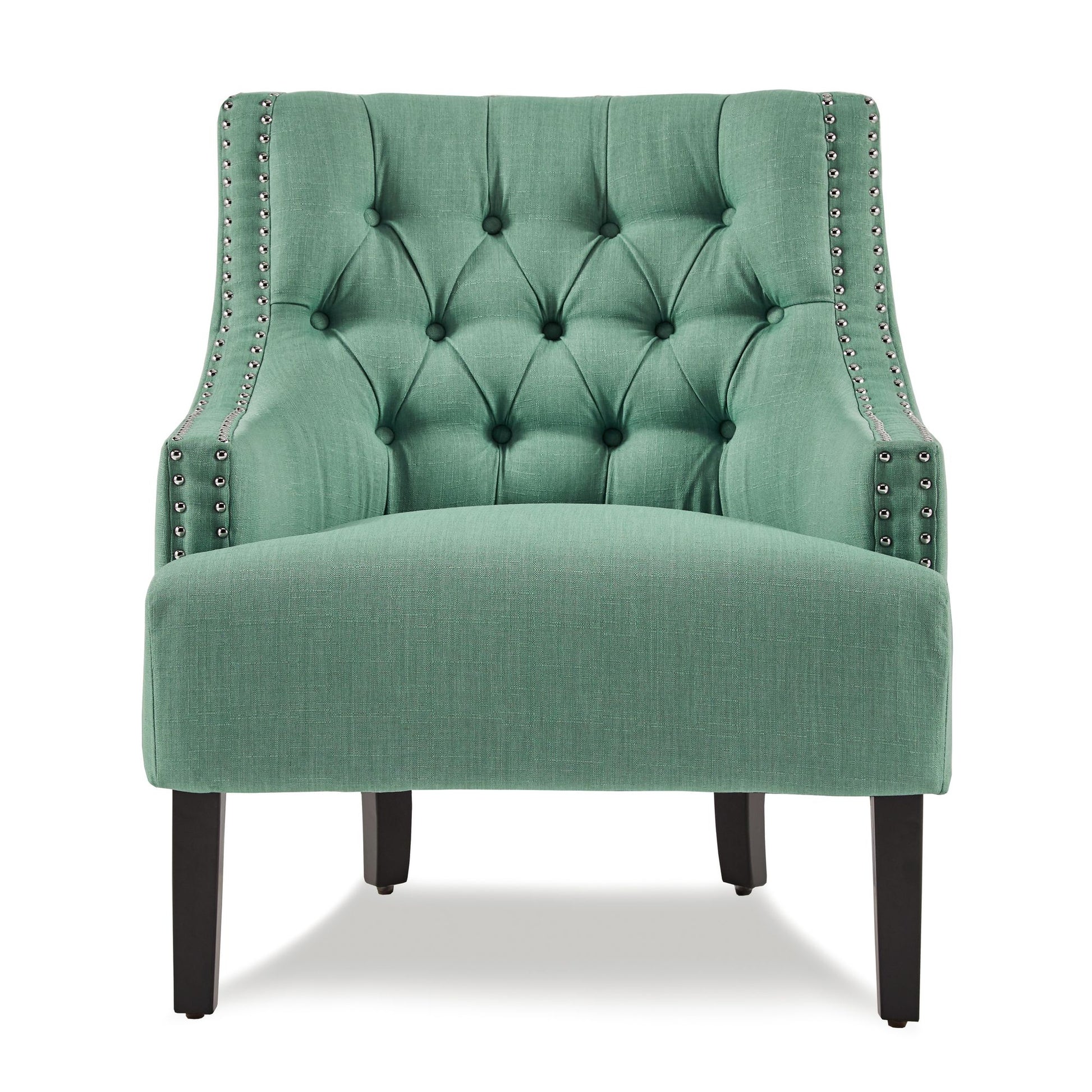 Modern Traditional Accent Chair Button Tufted Teal Textured Fabric Upholstery Solid Wood 1pc Living Room Furniture image 3