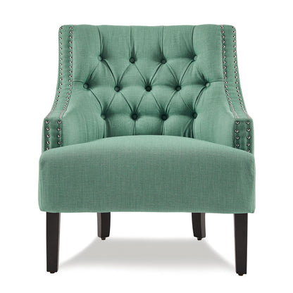 Modern Traditional Accent Chair Button Tufted Teal Textured Fabric Upholstery Solid Wood 1pc Living Room Furniture image 3