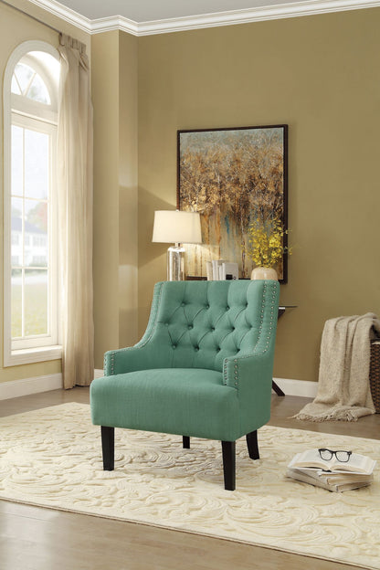Modern Traditional Accent Chair Button Tufted Teal Textured Fabric Upholstery Solid Wood 1pc Living Room Furniture image 1