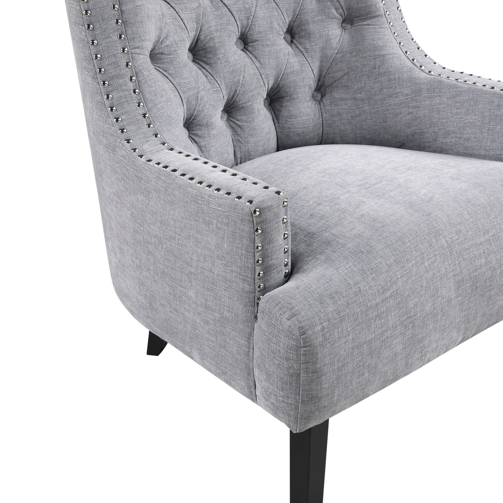 Modern Traditional Accent Chair Gray Chenille Upholstery Button-Tufted Solid Wood 1pc Living Room Furniture image 3