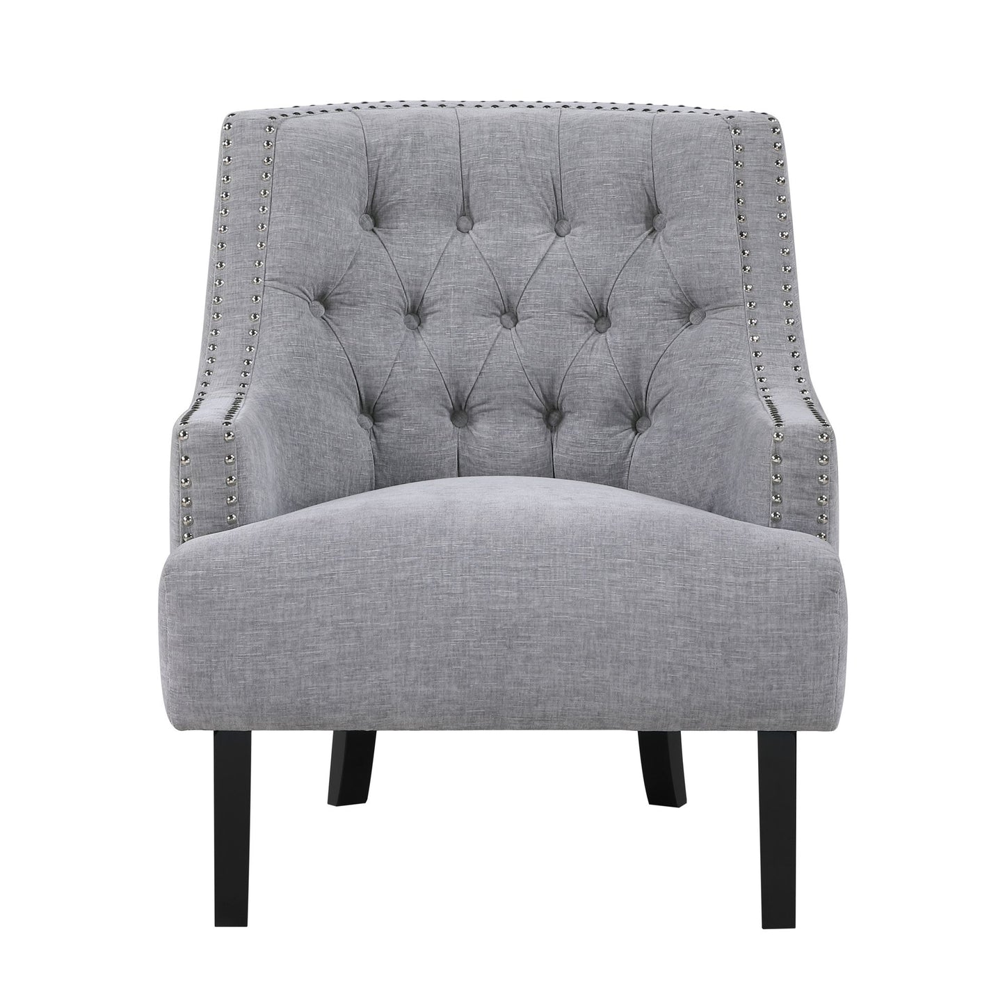 Modern Traditional Accent Chair Gray Chenille Upholstery Button-Tufted Solid Wood 1pc Living Room Furniture image 4