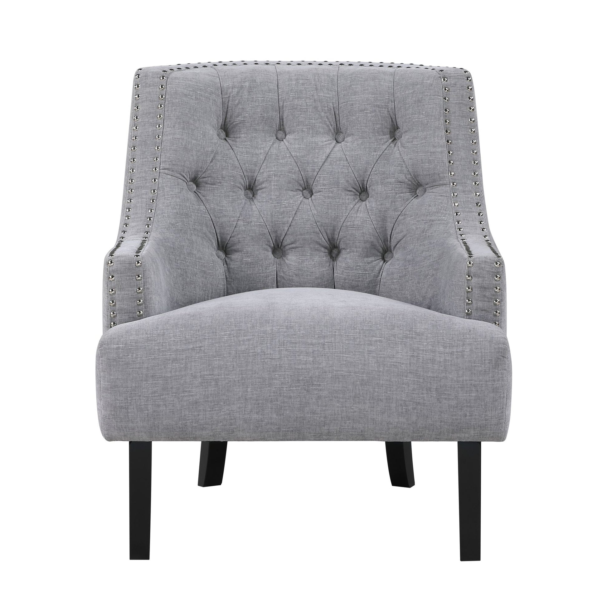 Modern Traditional Accent Chair Gray Chenille Upholstery Button-Tufted Solid Wood 1pc Living Room Furniture image 4