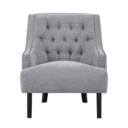 Modern Traditional Accent Chair Gray Chenille Upholstery Button-Tufted Solid Wood 1pc Living Room Furniture image 4