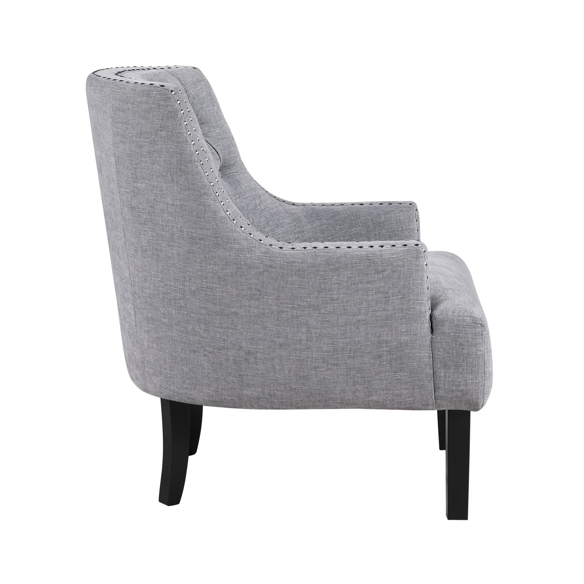 Modern Traditional Accent Chair Gray Chenille Upholstery Button-Tufted Solid Wood 1pc Living Room Furniture image 5