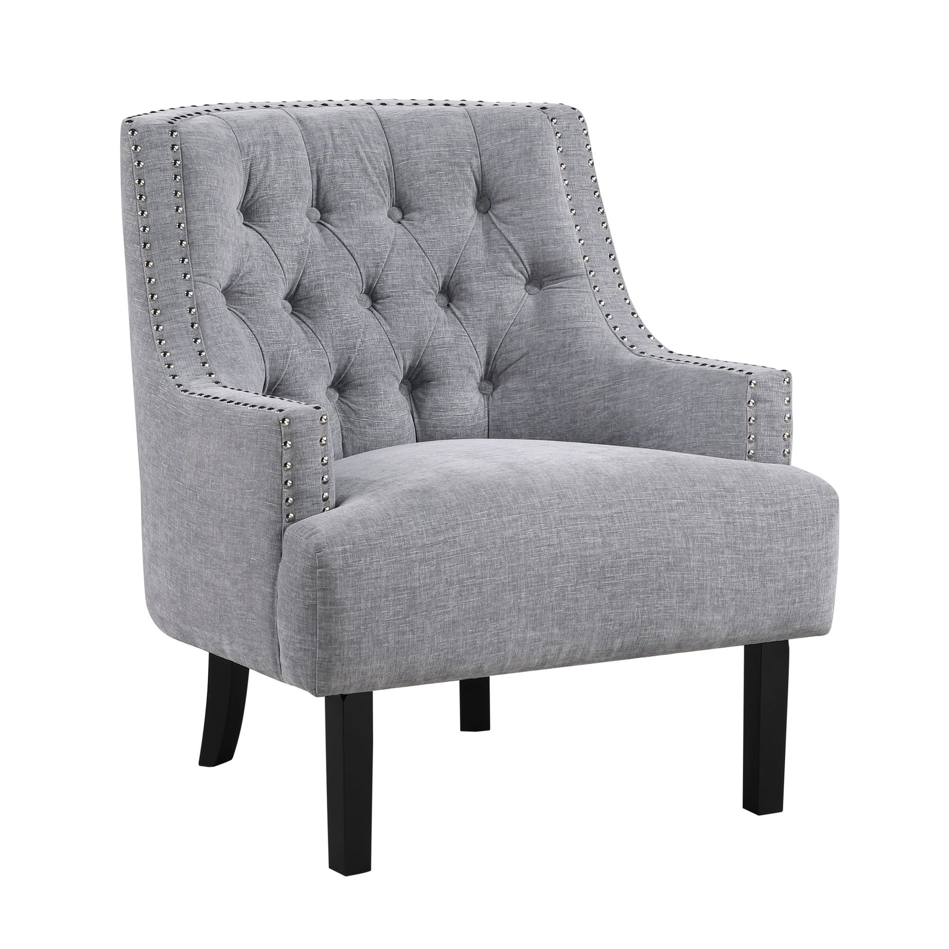 Modern Traditional Accent Chair Gray Chenille Upholstery Button-Tufted Solid Wood 1pc Living Room Furniture image 2