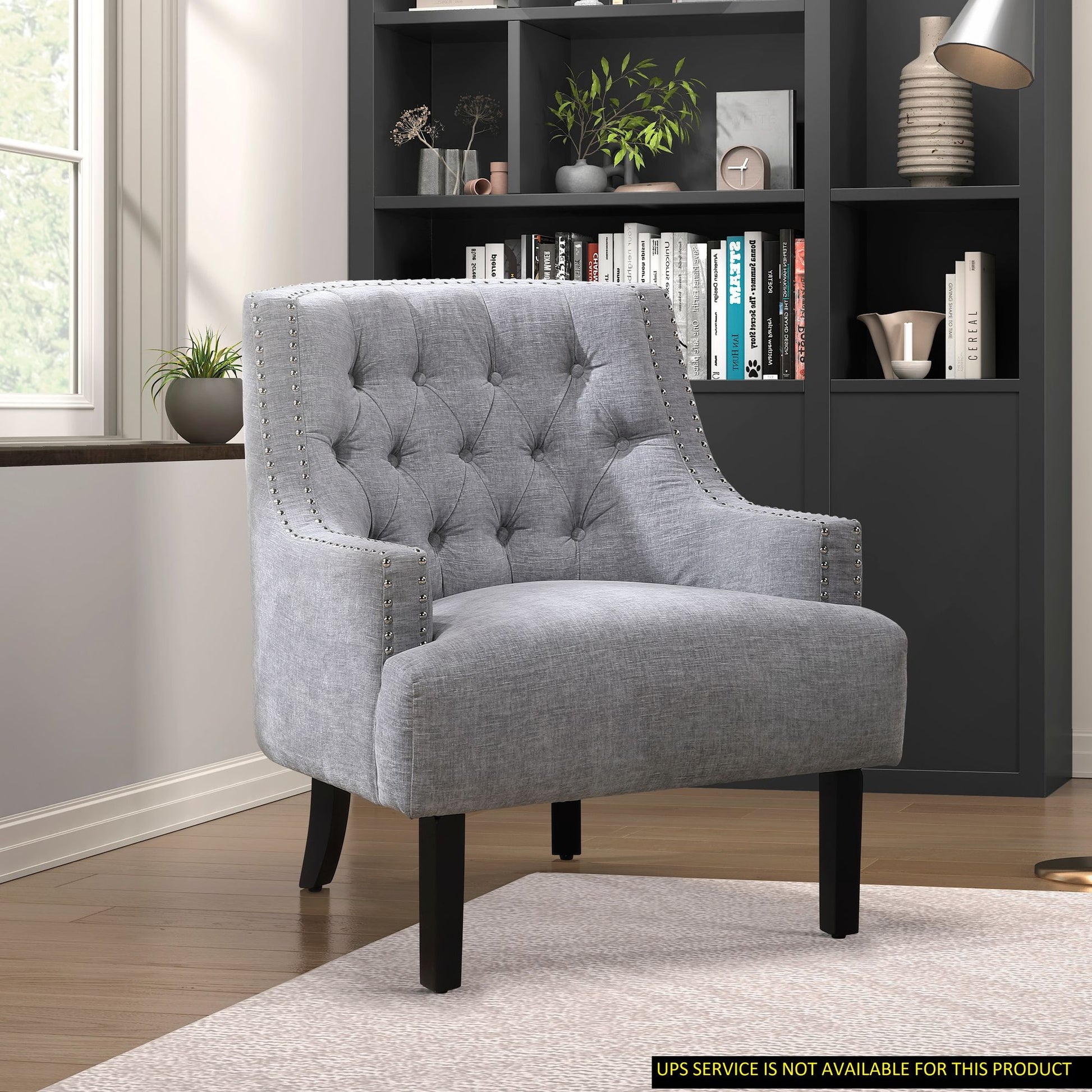 Modern Traditional Accent Chair Gray Chenille Upholstery Button-Tufted Solid Wood 1pc Living Room Furniture image 7