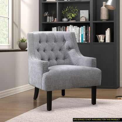 Modern Traditional Accent Chair Gray Chenille Upholstery Button-Tufted Solid Wood 1pc Living Room Furniture image 7