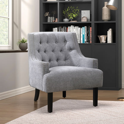 Modern Traditional Accent Chair Gray Chenille Upholstery Button-Tufted Solid Wood 1pc Living Room Furniture image 1