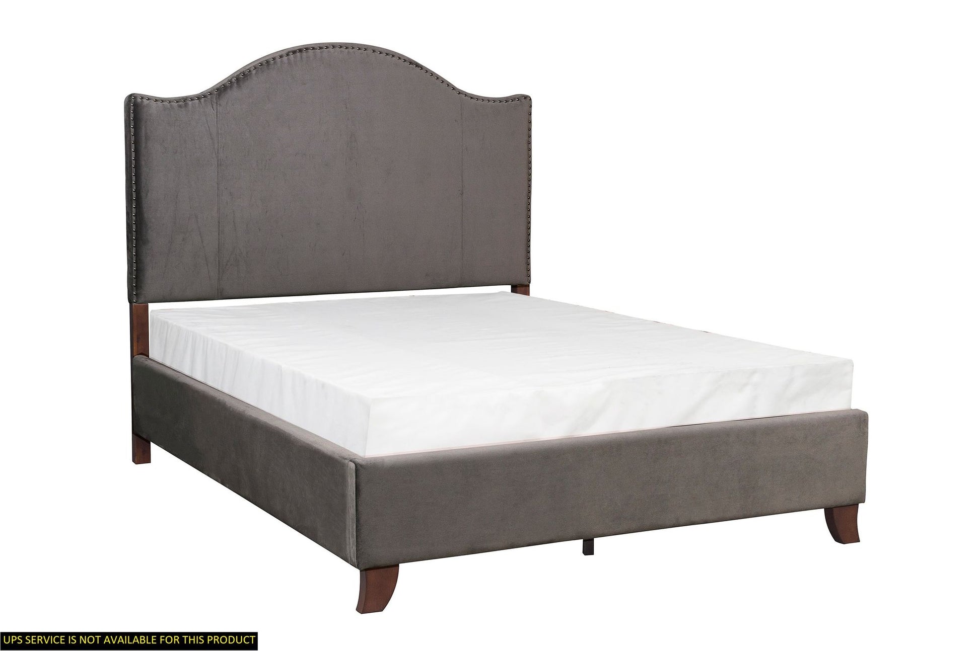 Modern Traditional Bedroom Gray Velvet Upholstered Full Bed Camelback Headboard Nailhead Trim Solid Wood Furniture 1pc P image 7