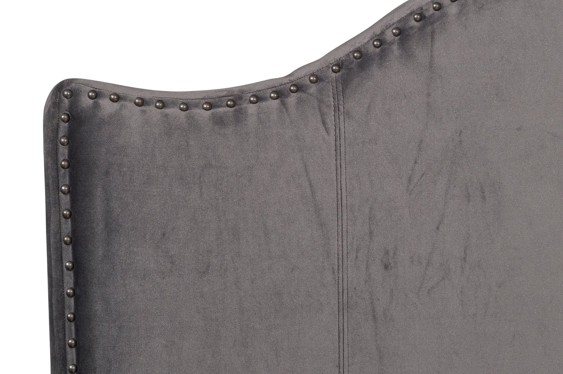 Modern Traditional Bedroom Gray Velvet Upholstered Full Bed Camelback Headboard Nailhead Trim Solid Wood Furniture 1pc P image 3