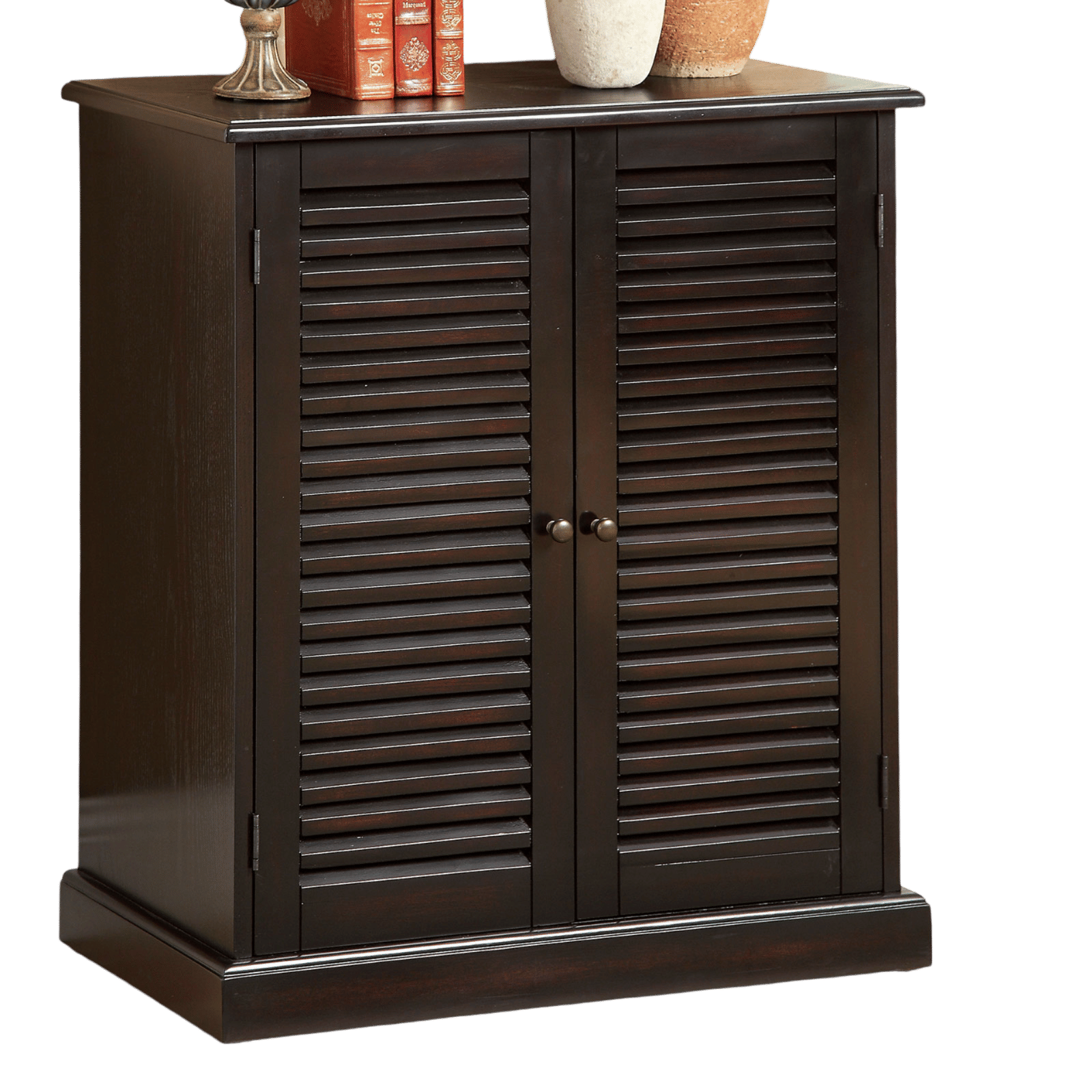 Modern Transitional Design 1pc Shoe Cabinet Espresso Finish Adjustable Shelves Louver Design Doors Home Furniture Shoe R image 2