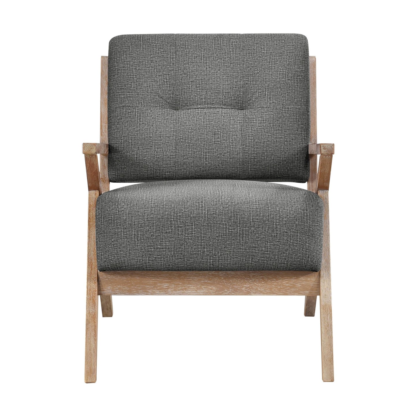 Modern Tufted Back Accent Chair 1pc Dark Gray Upholstery Antique Finish Solid Rubberwood Unique Design Furniture image 5