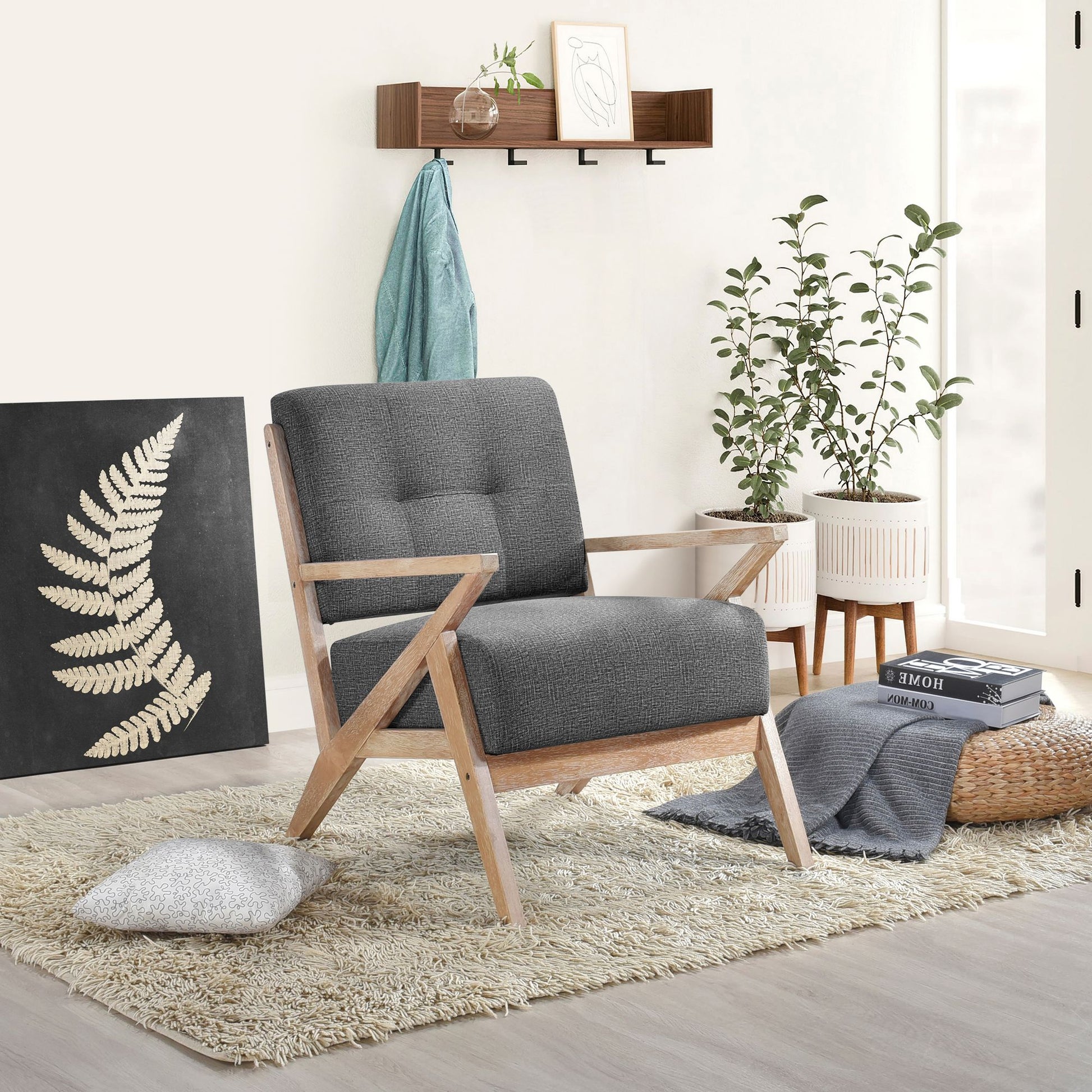 Modern Tufted Back Accent Chair 1pc Dark Gray Upholstery Antique Finish Solid Rubberwood Unique Design Furniture image 2