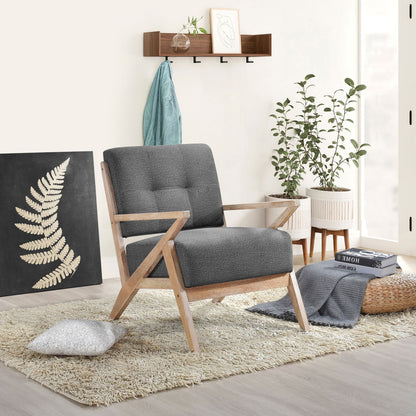 Modern Tufted Back Accent Chair 1pc Dark Gray Upholstery Antique Finish Solid Rubberwood Unique Design Furniture image 2