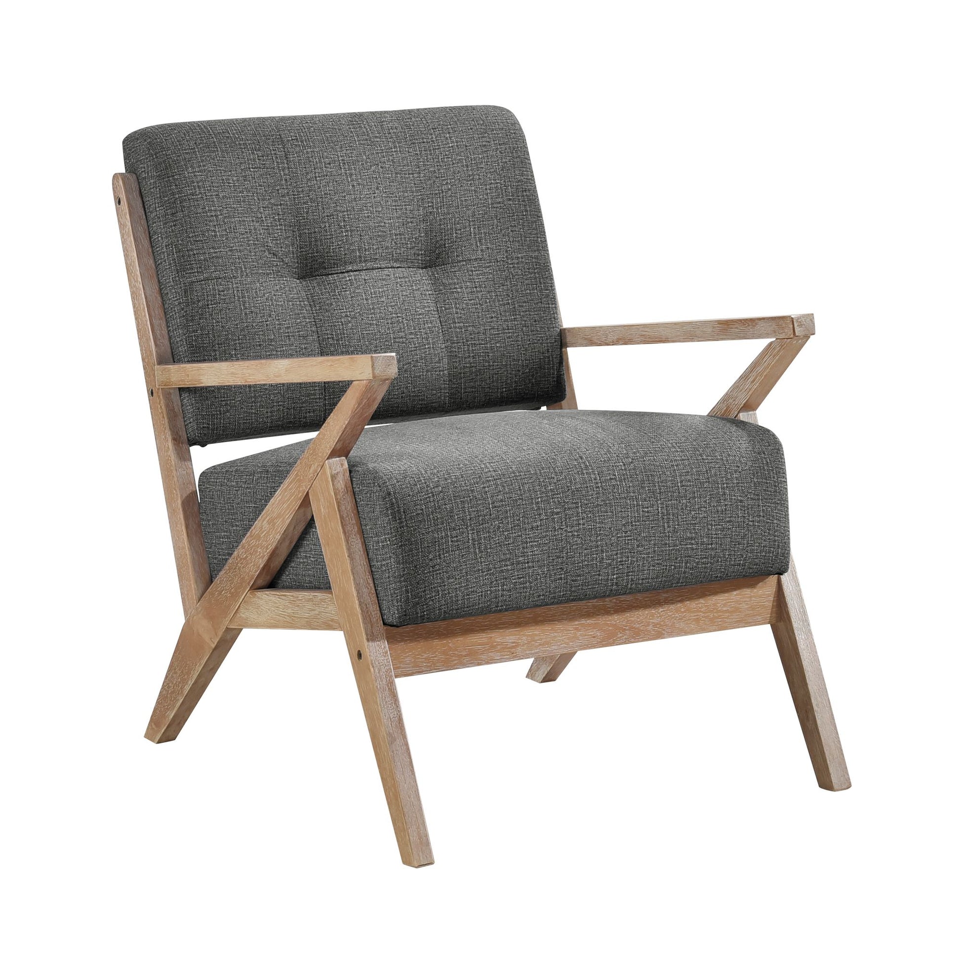 Modern Tufted Back Accent Chair 1pc Dark Gray Upholstery Antique Finish Solid Rubberwood Unique Design Furniture image 1