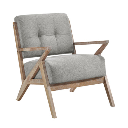 Modern Tufted Back Accent Chair 1pc Gray Upholstery Antique Finish Solid Rubberwood Unique Design Furniture image 2